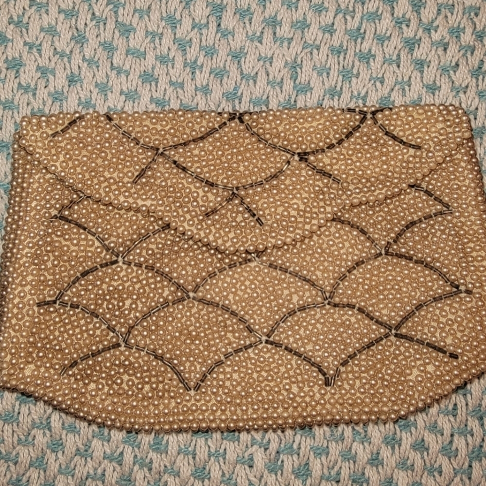 Miranda Made In Japan Faux Pearl Hand Beaded Vintage Clutch Coin Purse